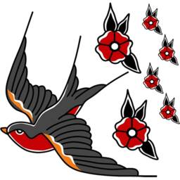 Swallow Bird - Tattoo Style Wall Decor Peel & Stick Sticker Pack American Traditional Reusable Fabric Decal Vwaq-At3 - thumbnail 2
