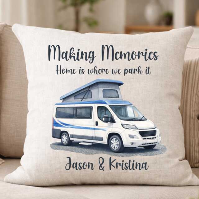 Campervan Cushion Personalised Names Couple Gift Van Life Home Decor Pillow UK - image 1