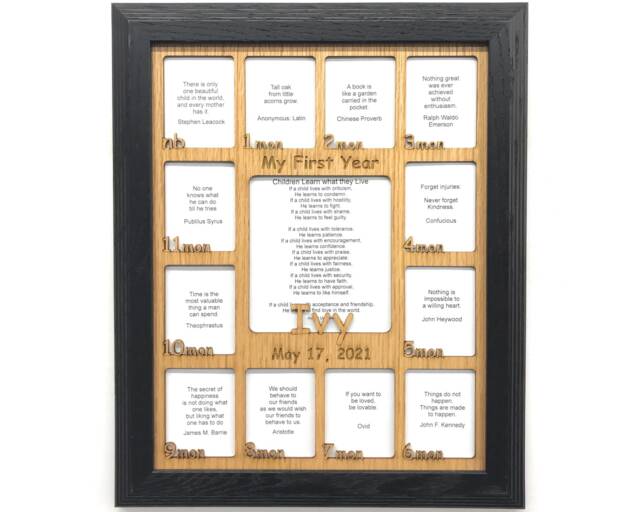 11x14 Baby First Year Name Picture Frame - Holds 2.5x3 & 5.5x5 Photos Black My Frame, Gift For New Parents - image 1