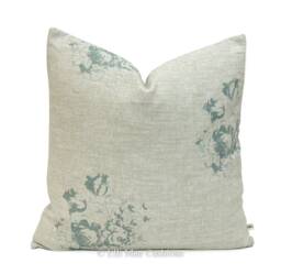 Cabbages & Roses Natural Hatley Shabby Chic Teal Sofa Cushion Pillow Cover - thumbnail 1