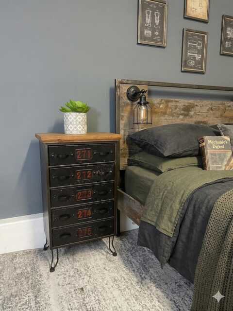Industrial Style Drawer Chest, Retro Metal Bedside Table, Hallway Storage Unit - image 1