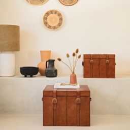 Personalised Tan Leather Storage Trunks - Coffee & Bedside Table Chest 3rd Wedding Anniversary Milestone Birthday - thumbnail 2