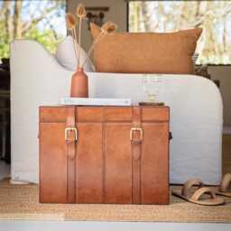 Personalised Tan Leather Storage Trunks - Coffee & Bedside Table Chest 3rd Wedding Anniversary Milestone Birthday - thumbnail 3