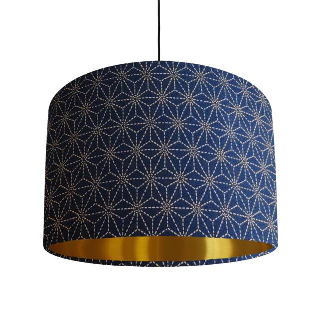 Navy Geometric Lampshade With Gold Lining, Kasuri - image 1