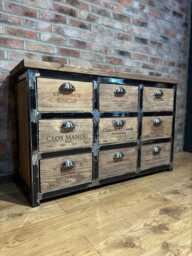 9 Drawer Industrial Wine Box Unit Side Board - thumbnail 1