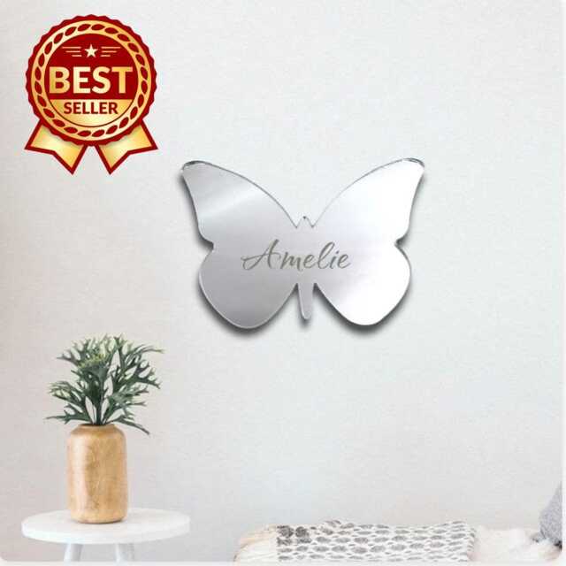 Butterfly Large Acrylic Mirror Wall Art - Many Sizes, Plain Or Personalised Engraving - image 1