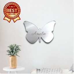 Butterfly Large Acrylic Mirror Wall Art - Many Sizes, Plain Or Personalised Engraving - thumbnail 1