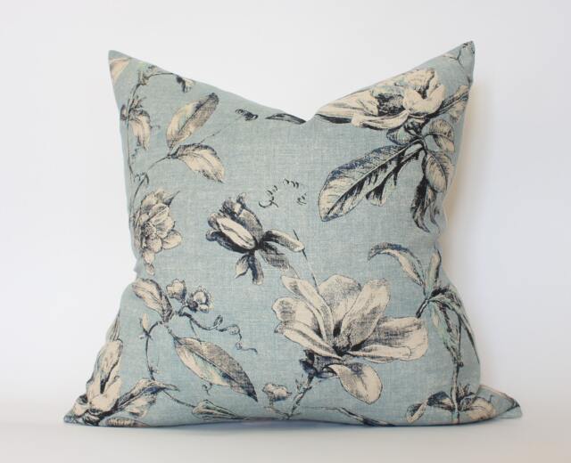 Discontinued ~ Light Blue Floral Pillow Cover, Throw Pillows, Gray Covers, Dusty -- Brooklyn - image 1