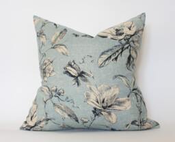 Discontinued ~ Light Blue Floral Pillow Cover, Throw Pillows, Gray Covers, Dusty -- Brooklyn - thumbnail 1