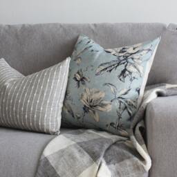 Discontinued ~ Light Blue Floral Pillow Cover, Throw Pillows, Gray Covers, Dusty -- Brooklyn - thumbnail 2