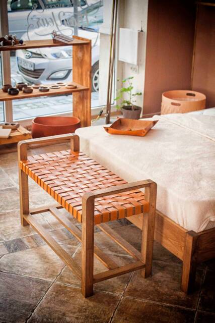 Woven Leather Bench Outdoor Furniture & Decor - End Of Bed Or Entryway With Storage Entertaining