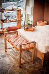 Woven Leather Bench Outdoor Furniture & Decor - End Of Bed Or Entryway With Storage Entertaining - thumbnail 1
