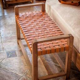 Woven Leather Bench Outdoor Furniture & Decor - End Of Bed Or Entryway With Storage Entertaining - thumbnail 3