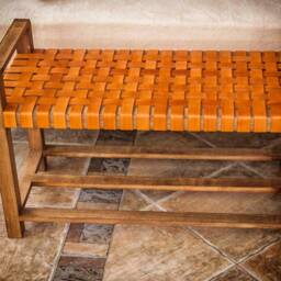 Woven Leather Bench Outdoor Furniture & Decor - End Of Bed Or Entryway With Storage Entertaining - thumbnail 2