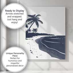 Navy Blue Tropical Beach Coastal Landscape Minimalist Seaside Canvas Wall Art Print Decor Picture Ready To Hang - thumbnail 3