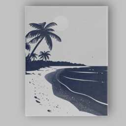 Navy Blue Tropical Beach Coastal Landscape Minimalist Seaside Canvas Wall Art Print Decor Picture Ready To Hang - thumbnail 1