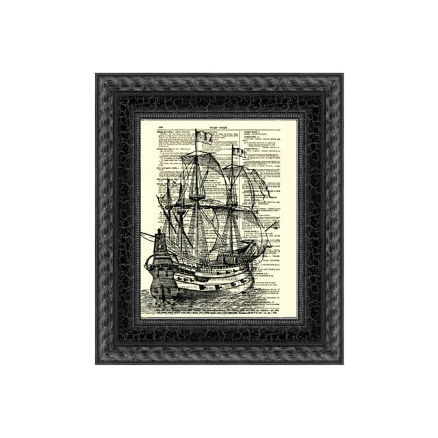 Galleon Ship Line Art Print Vintage Nautical Dictionary Page - image 1