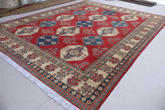 9x12 Large Kazak Area Rug, Red Afghan Natural Dyes Hand Knotted Wool Rugs For Living Room, Bedroom Caucasian Design Oriental Rug - image 1