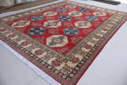 9x12 Large Kazak Area Rug, Red Afghan Natural Dyes Hand Knotted Wool Rugs For Living Room, Bedroom Caucasian Design Oriental Rug - thumbnail 1