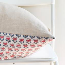 Floral Block Print Pillow Cover Indian Batik Textile, Boho Farmhouse Decor - thumbnail 3