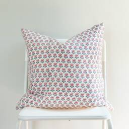 Floral Block Print Pillow Cover Indian Batik Textile, Boho Farmhouse Decor - thumbnail 2