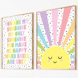 You Are My Sunshine Prints Rainbow Nursery Wall Art, Set Of 2 - thumbnail 2