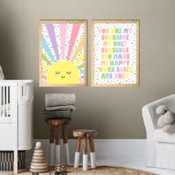 You Are My Sunshine Prints Rainbow Nursery Wall Art, Set Of 2 - thumbnail 3
