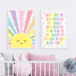 You Are My Sunshine Prints Rainbow Nursery Wall Art, Set Of 2 - thumbnail 1
