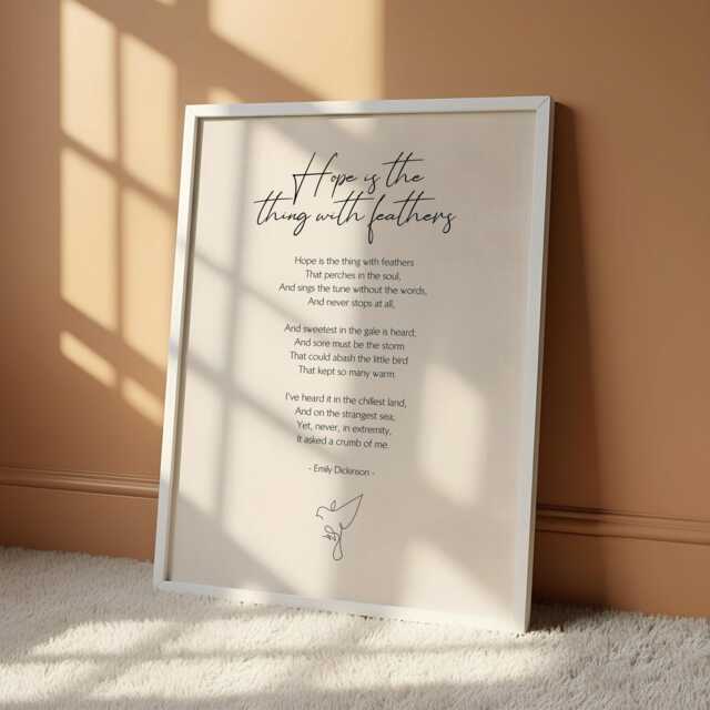 Hope Is The Thing With Feathers - Emily Dickinson Poem Print Inspirational Poetry Wall Art Fine Typography - image 1