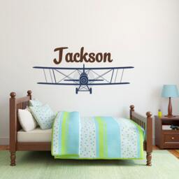 Personalized Airplane Wall Decal Boys Nursery Decor P7 - thumbnail 1