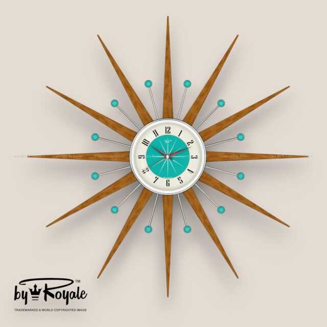 Teak Starburst Clock Mid Century Modern Wall Decor, 27 - image 1