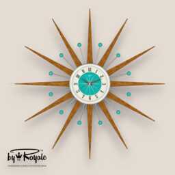 Teak Starburst Clock Mid Century Modern Wall Decor, 27