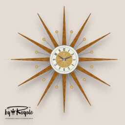 Teak Starburst Clock Mid Century Modern Wall Decor, 27 - thumbnail 4