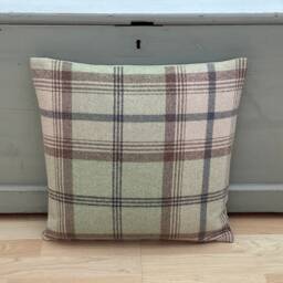 "Tartan Throw Pillow Covers Balmoral Sage Green Feather Cushions - 16"" X 16" - thumbnail 2