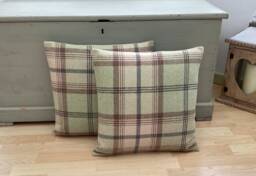 "Tartan Throw Pillow Covers Balmoral Sage Green Feather Cushions - 16"" X 16" - thumbnail 1
