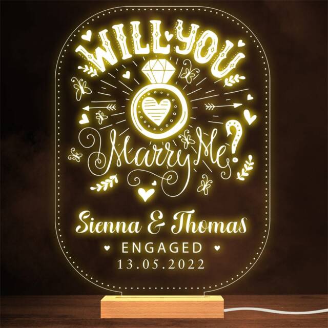 Will You Marry Me Engagement Diamond Love Personalised Gift Lamp Night Light - image 1