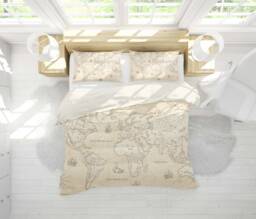 3D World Map Duvet Cover Set, Beige Parchment Bedding - thumbnail 1