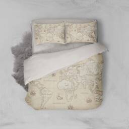 3D World Map Duvet Cover Set, Beige Parchment Bedding - thumbnail 3
