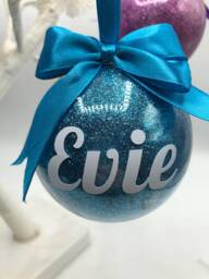 Personalised Glitter Bauble, Tree Decoration, Name Christmas Gift, First - thumbnail 1