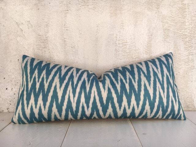 Silk Ikat Lumbar Pillow Cover 10x24, Handwoven Decorative Cushion - image 1