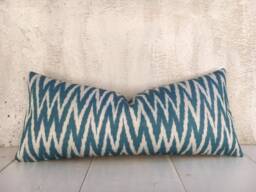 Silk Ikat Lumbar Pillow Cover 10x24, Handwoven Decorative Cushion