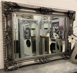 Lg Antique Silver Wall Mirror Ornate Baroque Decorative 120cm X 90cm - Clarence - thumbnail 1