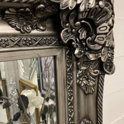 Lg Antique Silver Wall Mirror Ornate Baroque Decorative 120cm X 90cm - Clarence - thumbnail 2