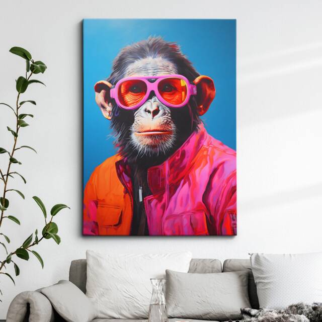 Fun Monkey Wearing Pink Glasses Painting Framed Poster Print & Canvas Wall Decor Art Bedroom Home Interior Funny Animal Lover Gift - image 1