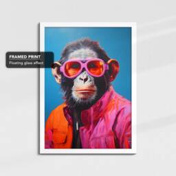 Fun Monkey Wearing Pink Glasses Painting Framed Poster Print & Canvas Wall Decor Art Bedroom Home Interior Funny Animal Lover Gift - thumbnail 3