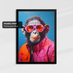 Fun Monkey Wearing Pink Glasses Painting Framed Poster Print & Canvas Wall Decor Art Bedroom Home Interior Funny Animal Lover Gift - thumbnail 2