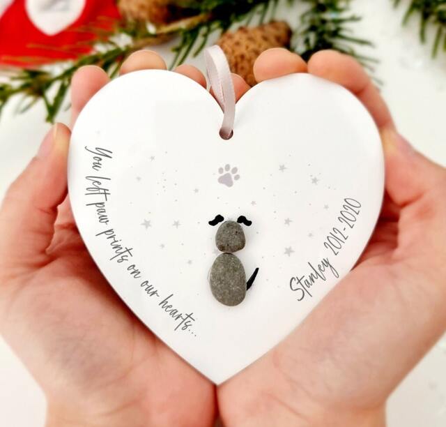 Pet Remembrance Personalised Christmas Bauble - Dog Cat Pebble Tree Decoration - Hanging - image 1