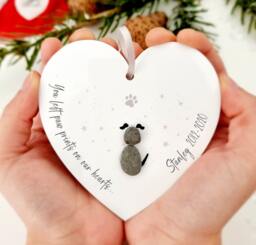 Pet Remembrance Personalised Christmas Bauble - Dog Cat Pebble Tree Decoration - Hanging - thumbnail 1