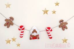 Christmas Gingerbread House Garland, Handmade. Featuring Candy Canes & A Sweet House. Banner, Christmas Decoration, Xmas Bunting - thumbnail 1