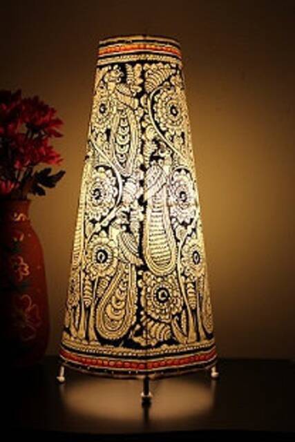 Dazzling Black Peacock Floral Table Lampshade - image 1